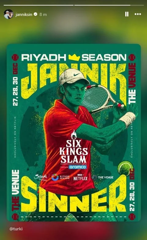 Янник Синнер на афише Six Kings Slam: 27, 28 и 30 декабря, Эр-Рияд